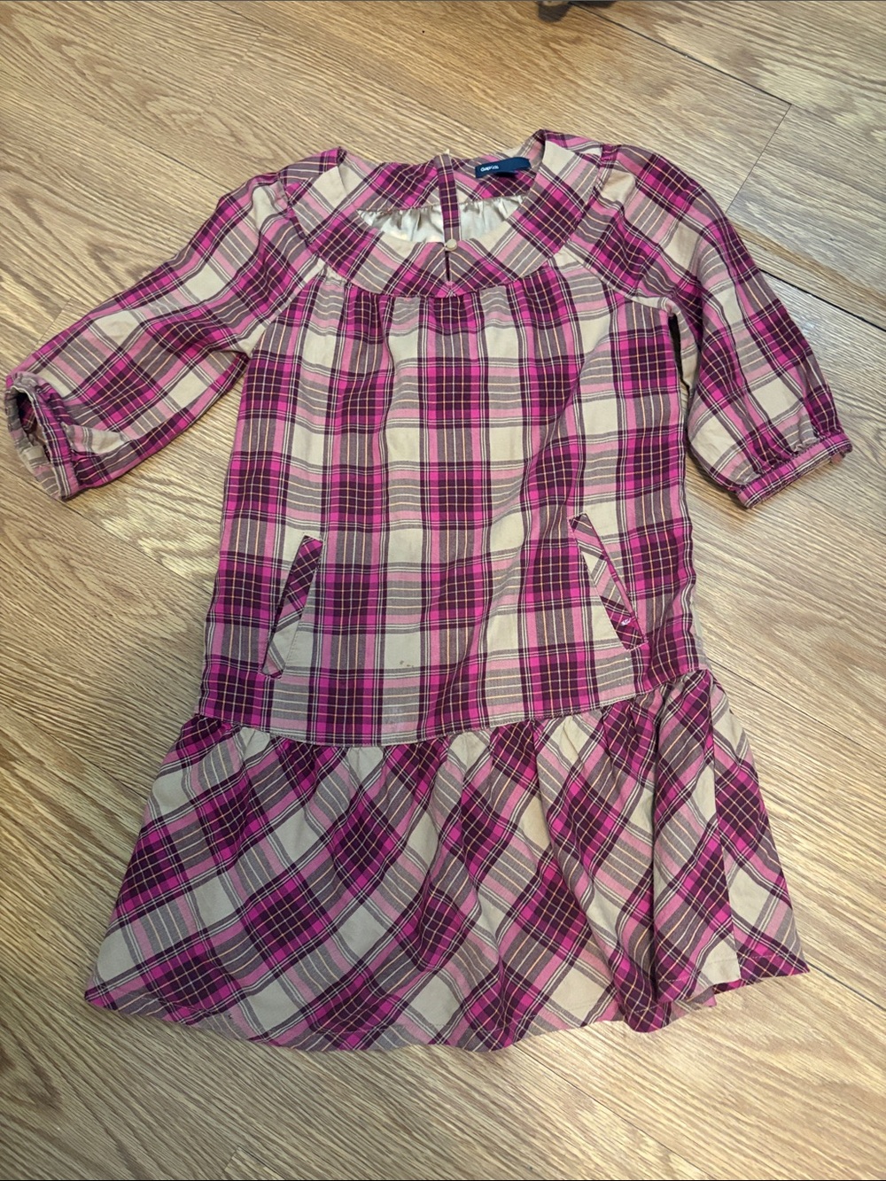 GAP Pink and Cream Plaid Girls Dress Top